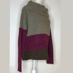 ROYAL ROBBINS bourke knit cowl neck sweater color block wine, brown, tan…